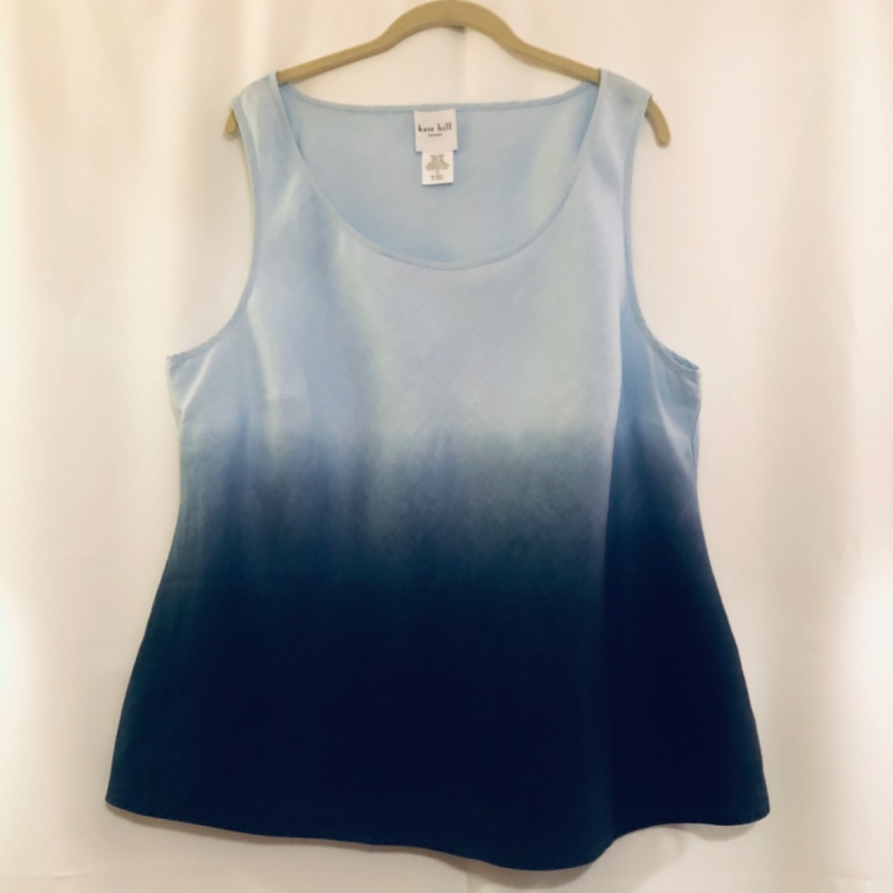 Kate Hill 100% Linen Shades of Blue Sleeveless Top  Size 1X